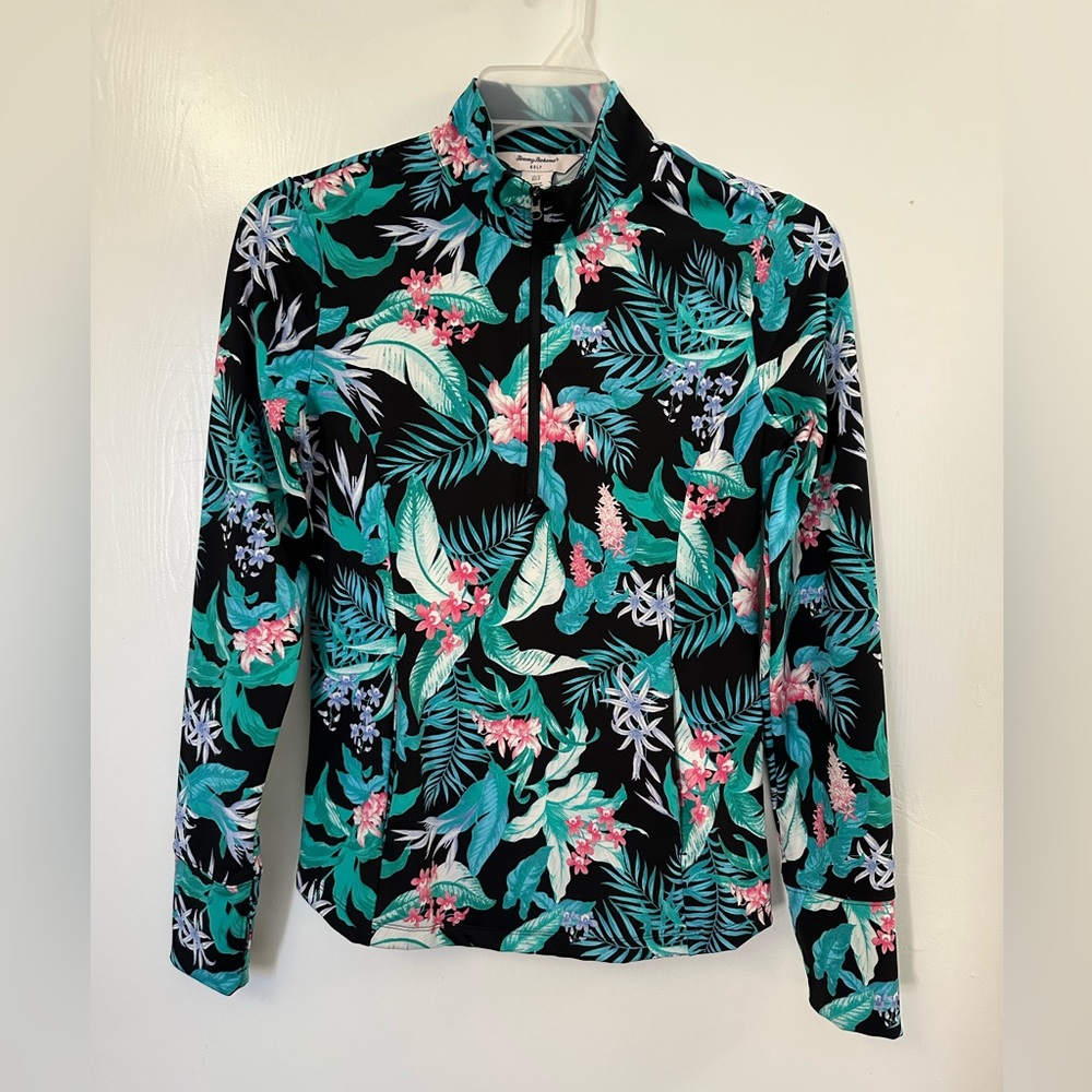 Tommy Bahama Golf 1/4 Zip Up Tropical Floral Long Sleeve Shirt Size Small